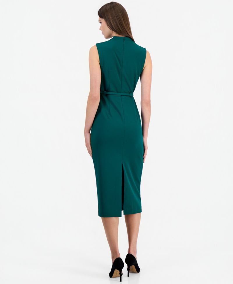 Women's Cowl Neck Belted Midi Dress