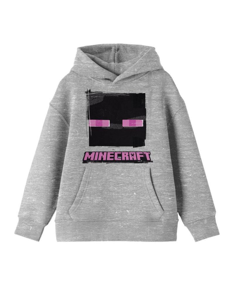Enderman Face Long Sleeve Athletic Heather Youth Hooded Sweatshirt-Small