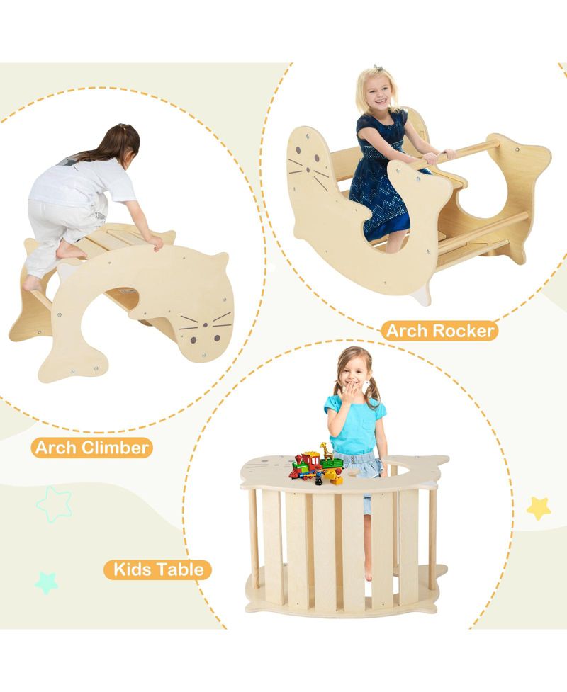 Ages 3+ 7-in-1 Height-Adjustable Indoor Climbing Gym with Reversible Ramp