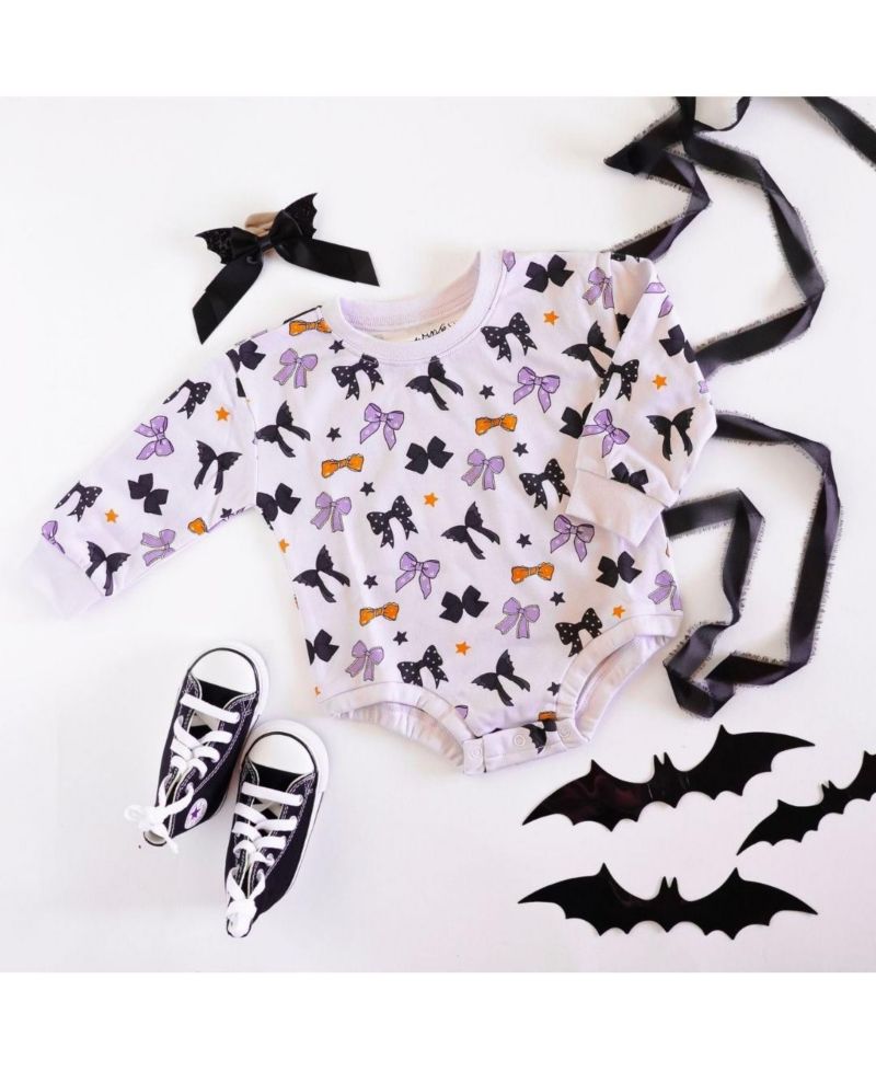 Baby Girl Spooky Bows Halloween Long Sleeve Romper