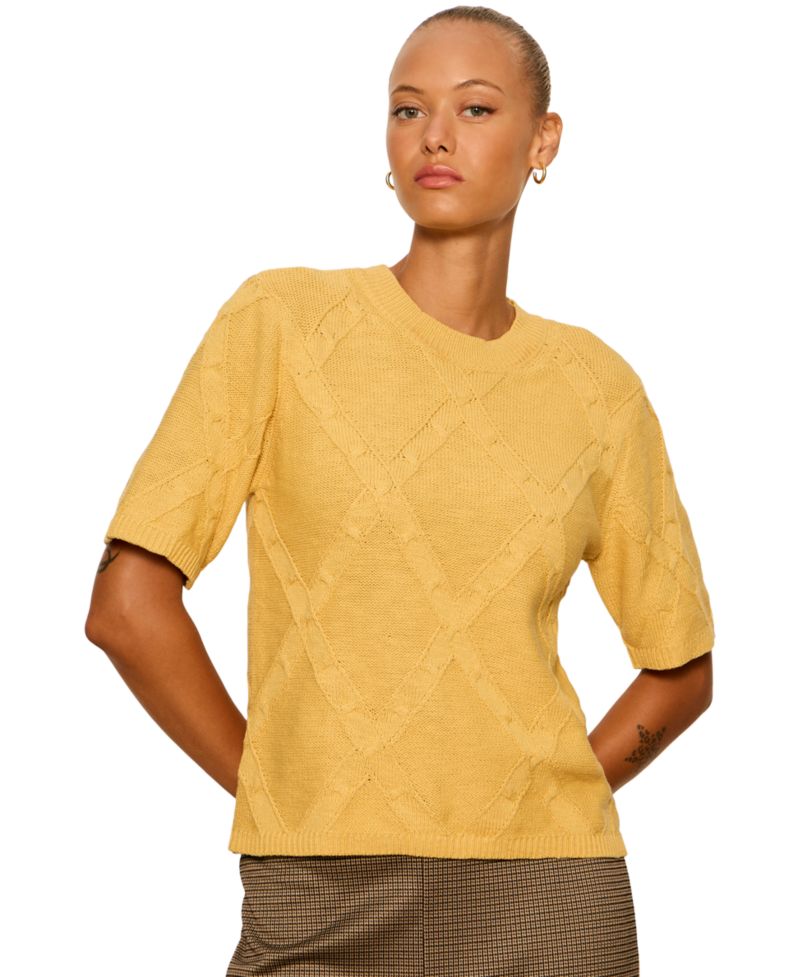 Petite Short-Sleeve Cotton Sweater T-Shirt