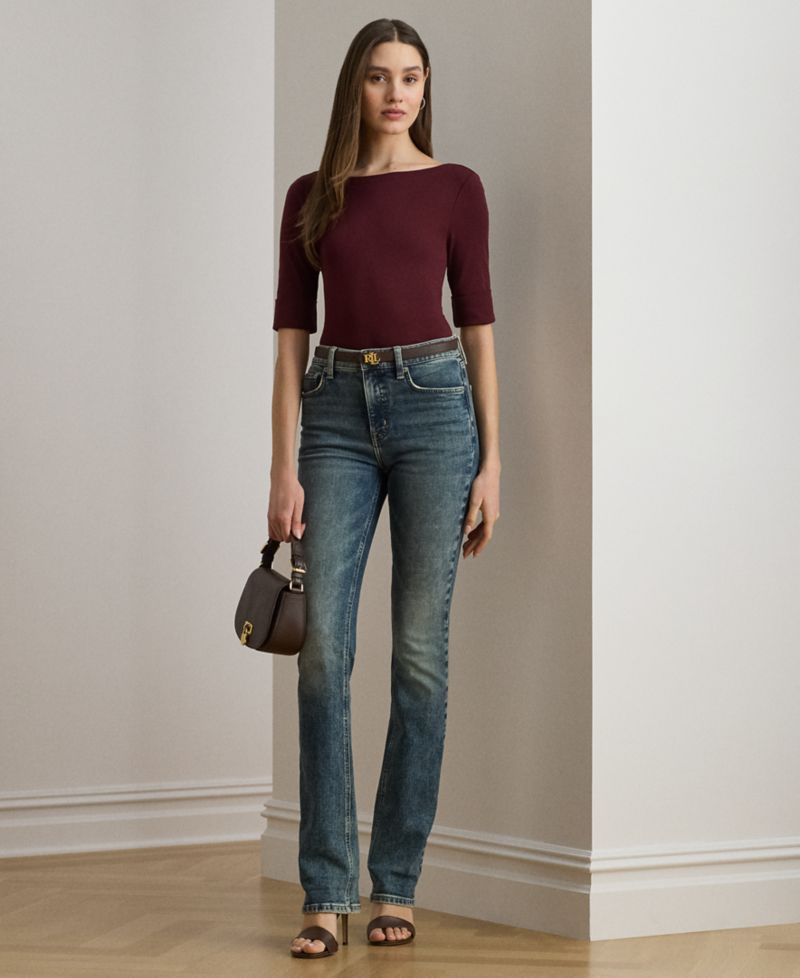 Petite Stretch Cotton Boatneck Tee