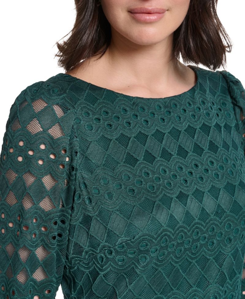 Petite Lace Shift Boat Neck 3/4-Sleeve Dress