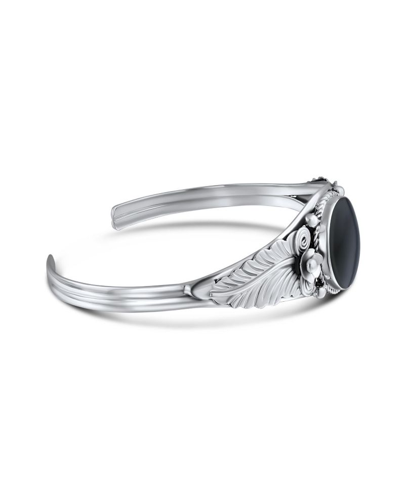 Southwestern Style Leaf Blue Turquoise Cuff Bracelet .925 Sterling Silver