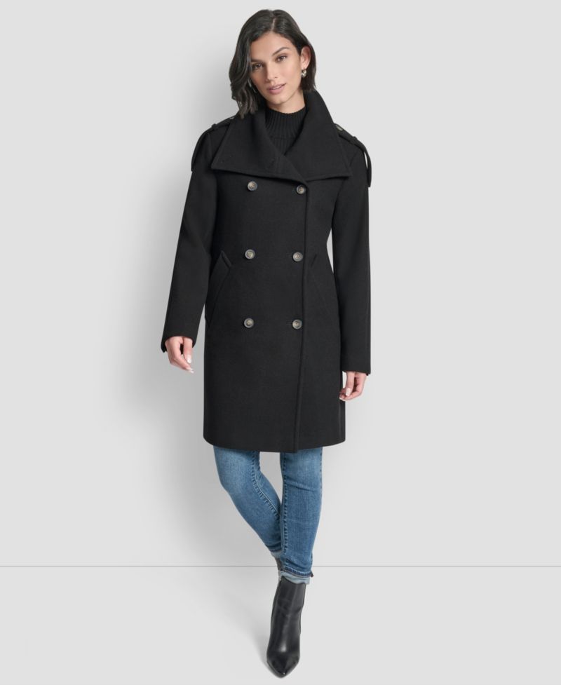 Women's Double-Breasted Funnel Neck Military Coat
