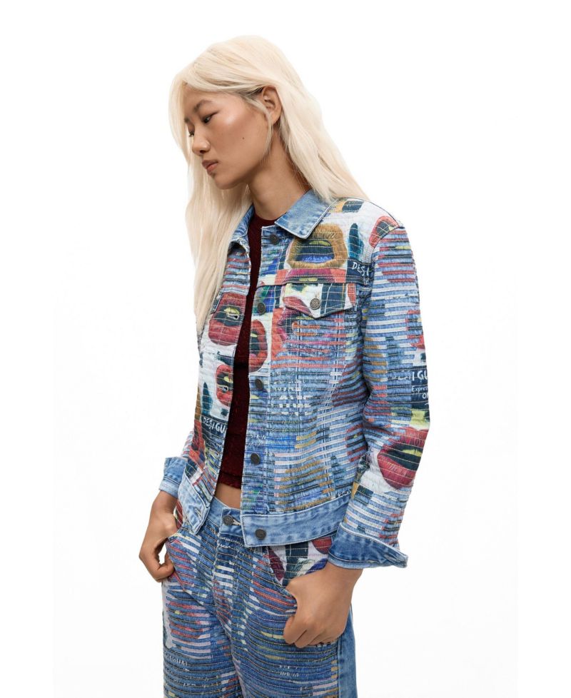 Women's Short Graphic-Print Denim Jacket