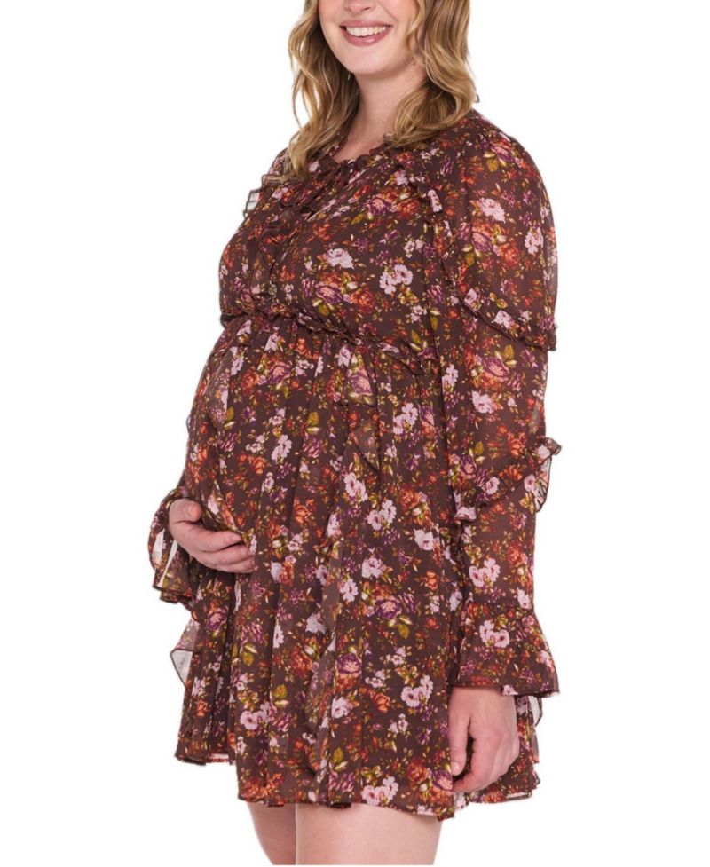 Maternity Empire-Waist Tiered-Ruffle Floral-Print Dress