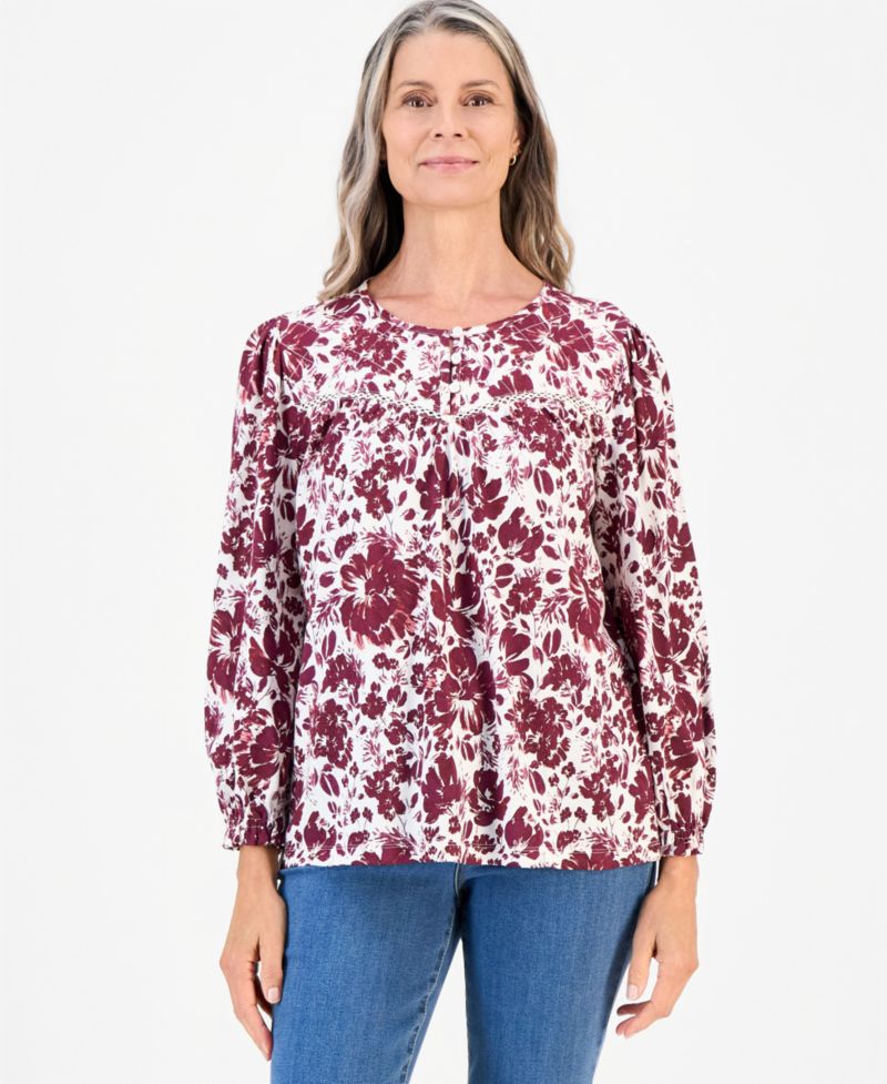 Petite Printed Crewneck Quilted Knit Top