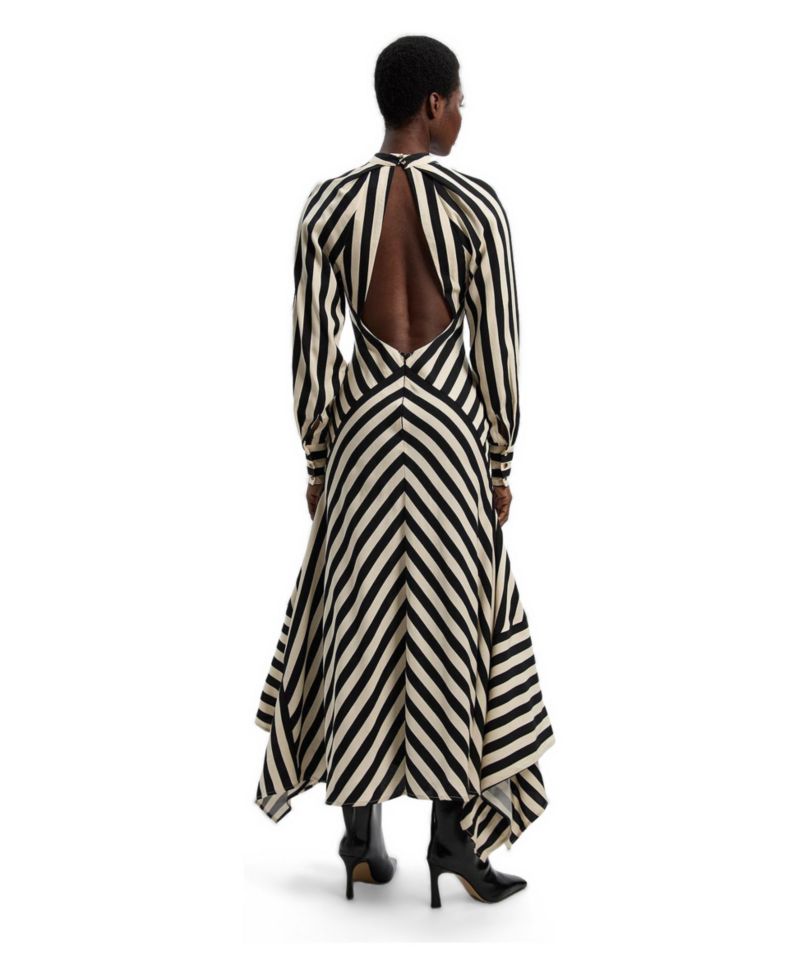 Women's Fluid Stripe Long-Sleeve Asymmetric-Hem Maxi Dress