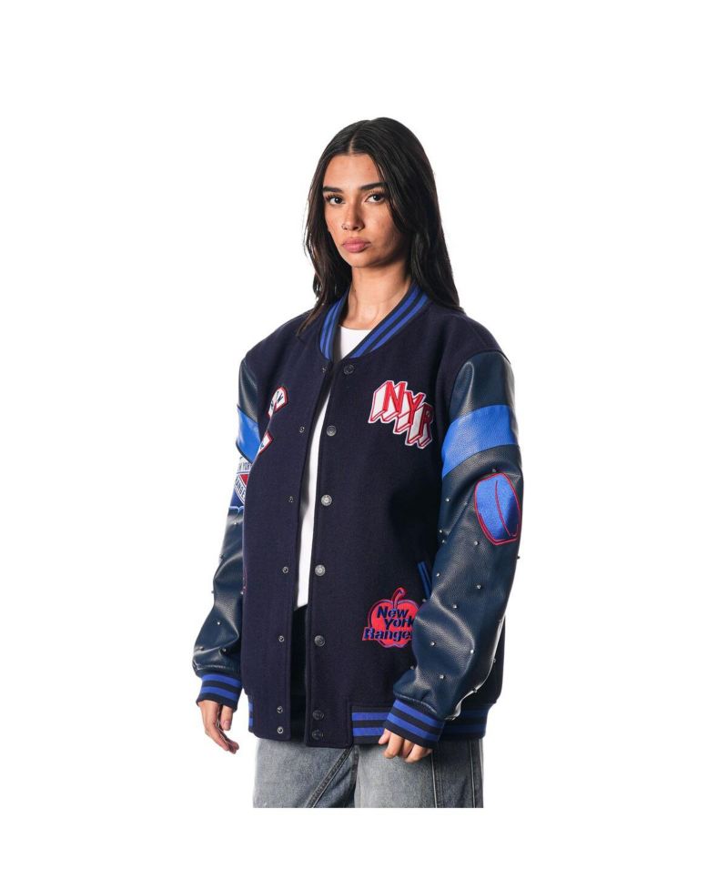 Women's Blue New York Rangers Full-Snap Varsity Jacket