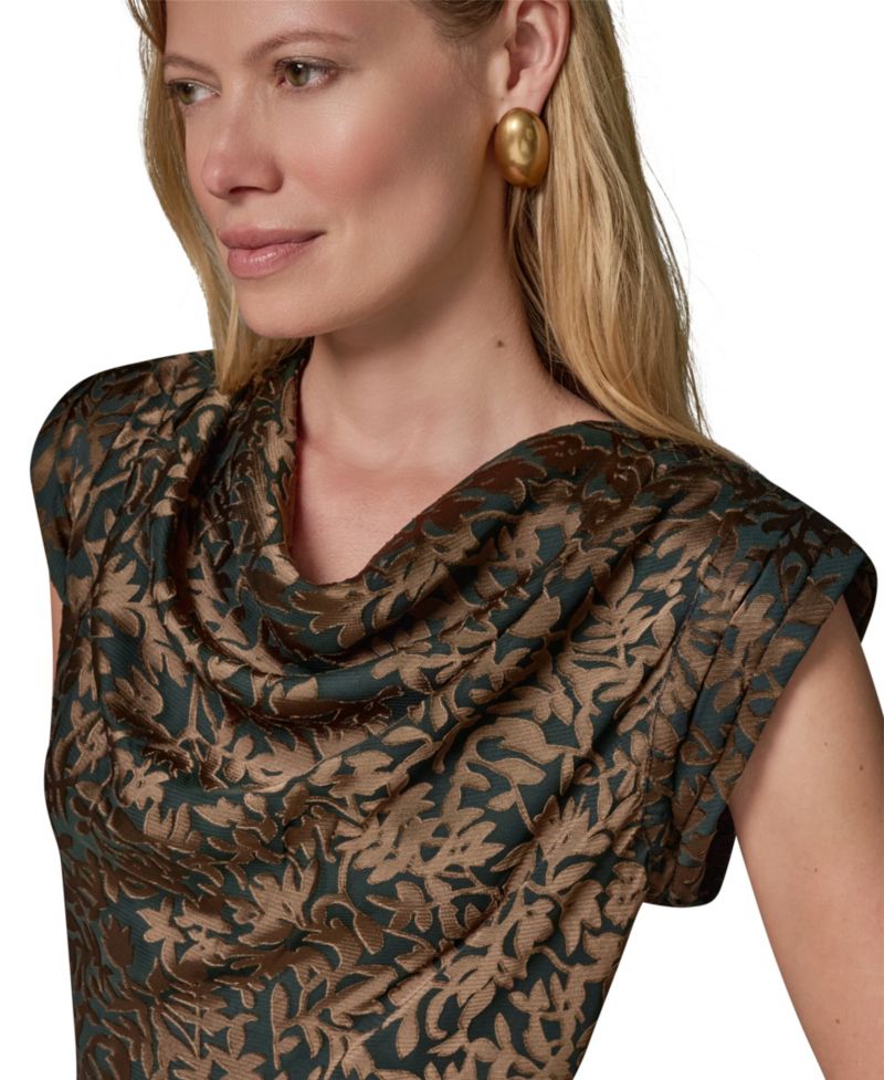 Women's Floral Vine Burnout Cowl Neck Dress