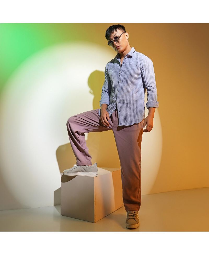 Men's Icy Blue Embossed Micro Check Shirt