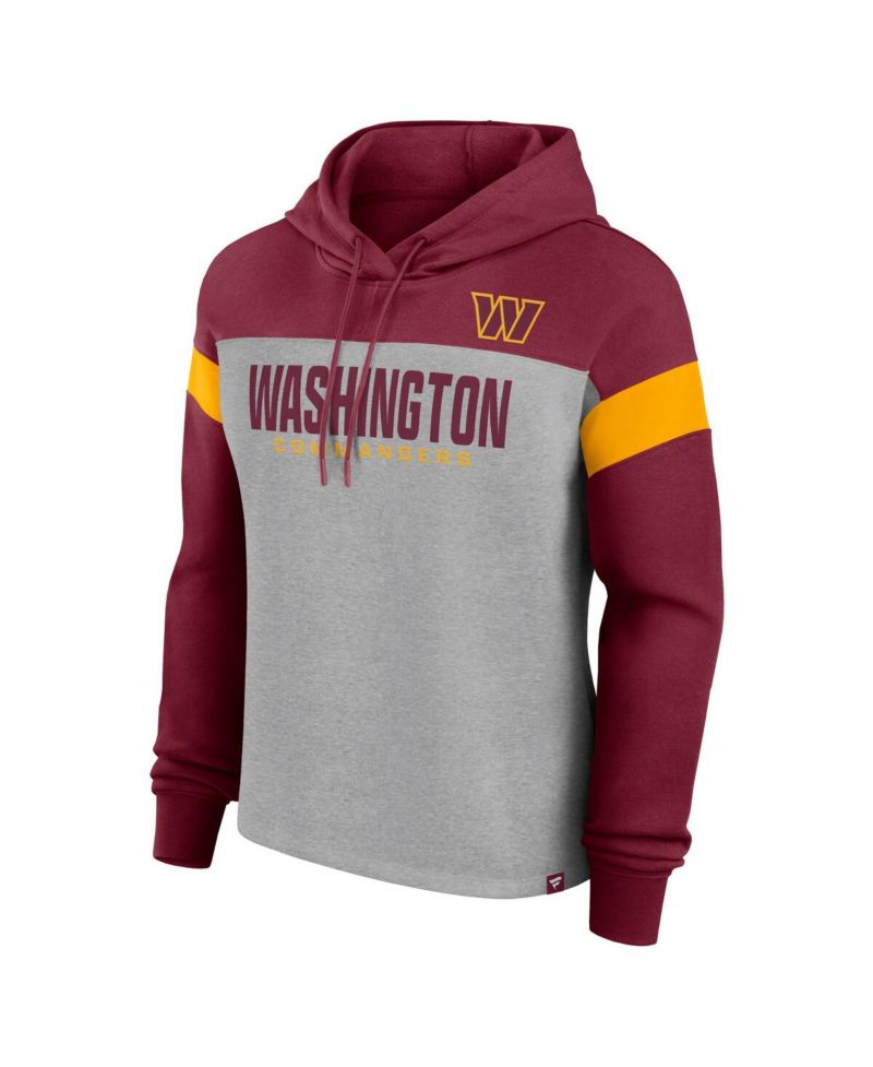 Women's Heather Gray/Burgundy Washington Commanders Bold Play Call Pullover Hoodie