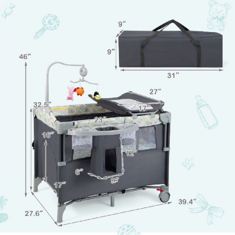 Portable Baby Bassinet with Diaper Changer, Bedside Sleeper and Changing Station