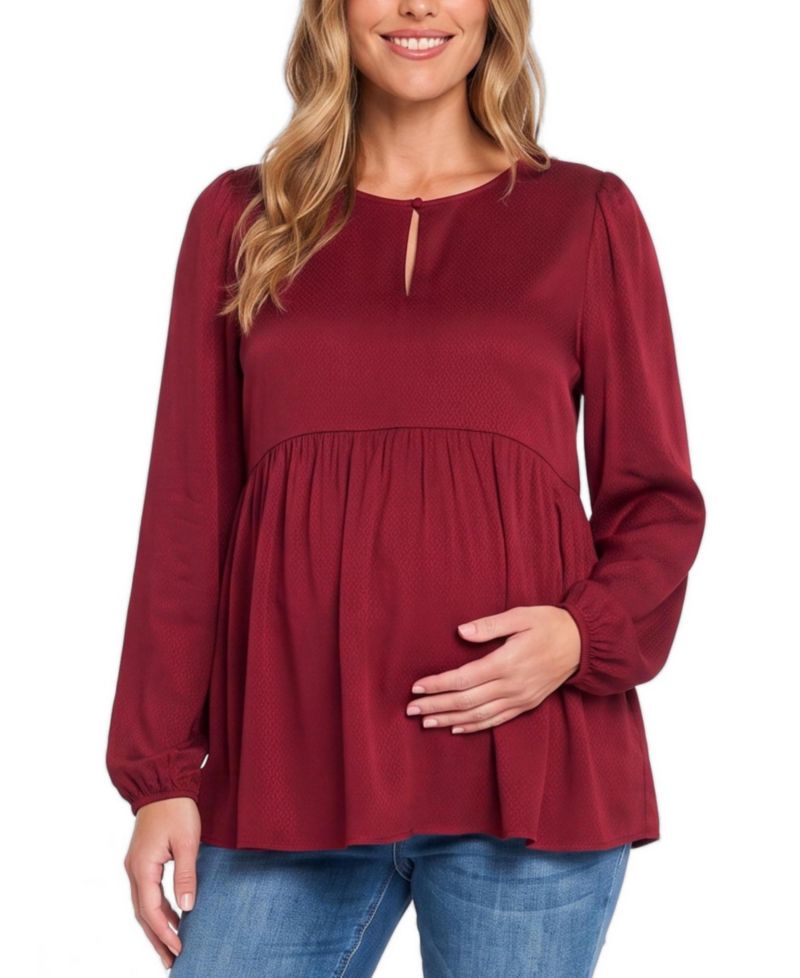 Maternity Bishop-Sleeve Keyhole Empire Waist Blouse
