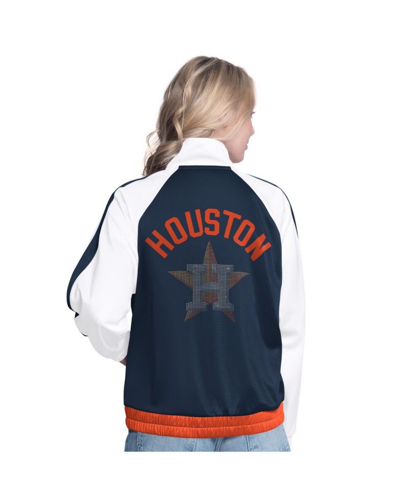 Women's White/Navy Houston Astros Rally Rhinestone Raglan Full-Zip Track Jacket