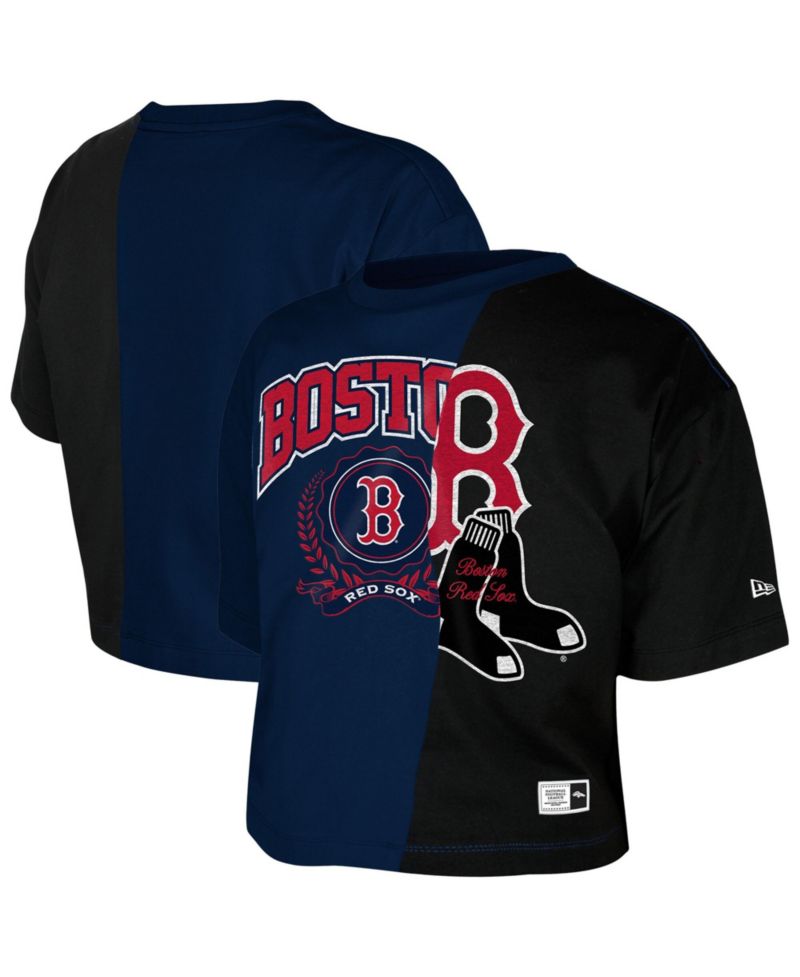 Women's Navy Boston Red Sox Color Blocked Boxy Cropped T-Shirt