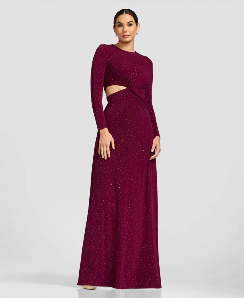 Women's Long-Sleeve Gathered Waist with Cutout A-Line Dress