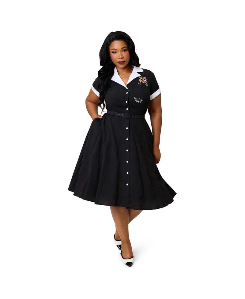 Plus Size Collared Short Sleeved Belted Alexis Swing Dress