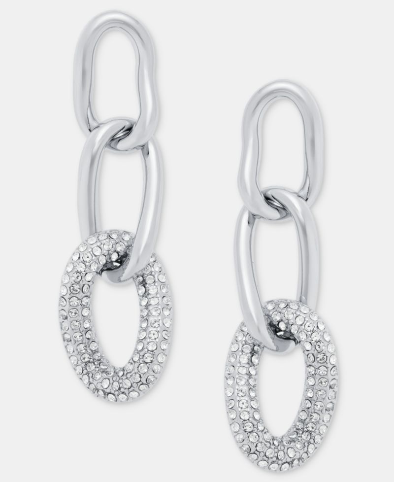 Pav&eacute; Link Linear Drop Earrings