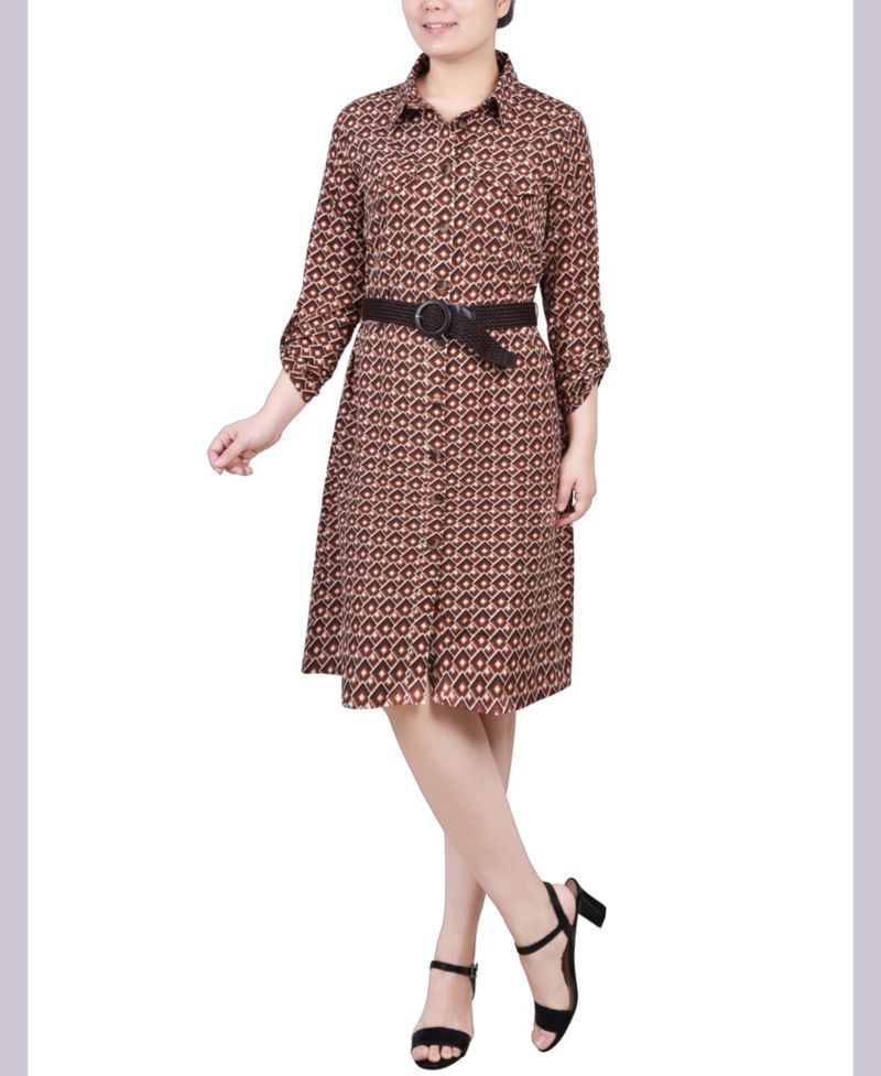 Petite 3/4 Roll Tab Sleeve Shirtdress