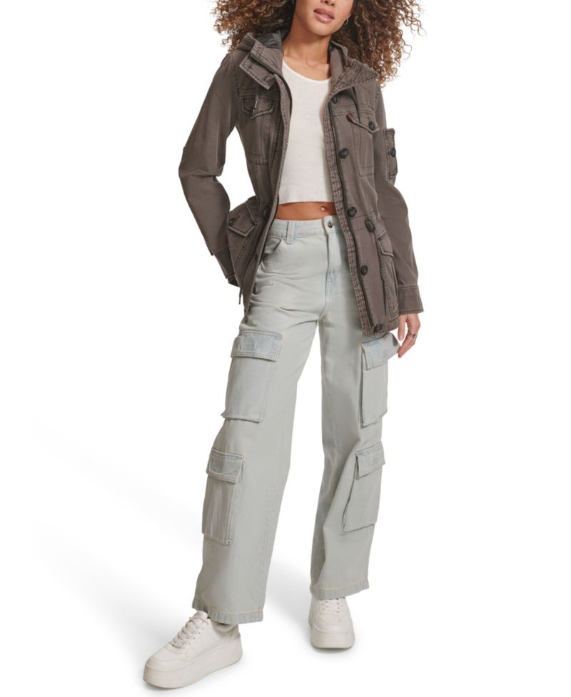 Trendy Plus Size Hooded Military Jacket