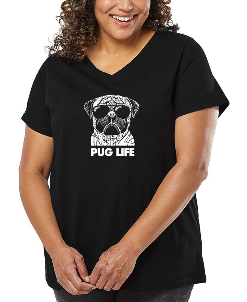 Plus Size Pug Life Word Art V-Neck T-Shirt