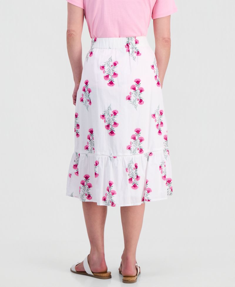 Petite Cotton Floral-Embroidered Midi Skirt