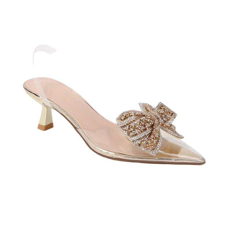 Women's Ninetta Clear Slingback Heels with Crystal Bow
