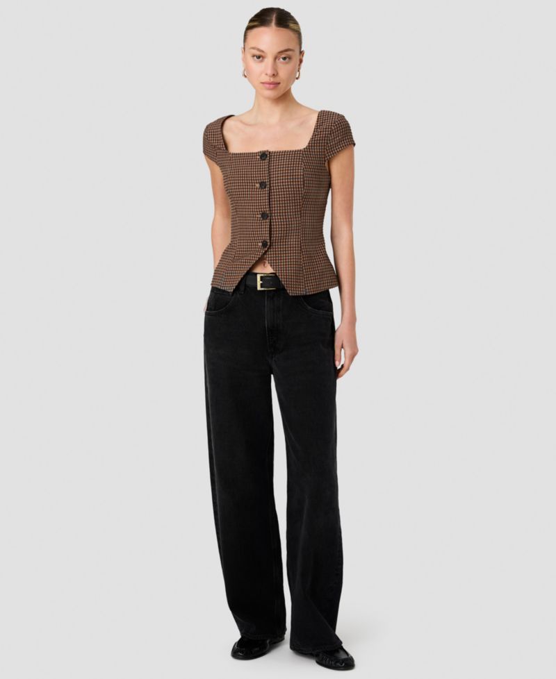 Women's Diana Square Neck Gingham Print Top
