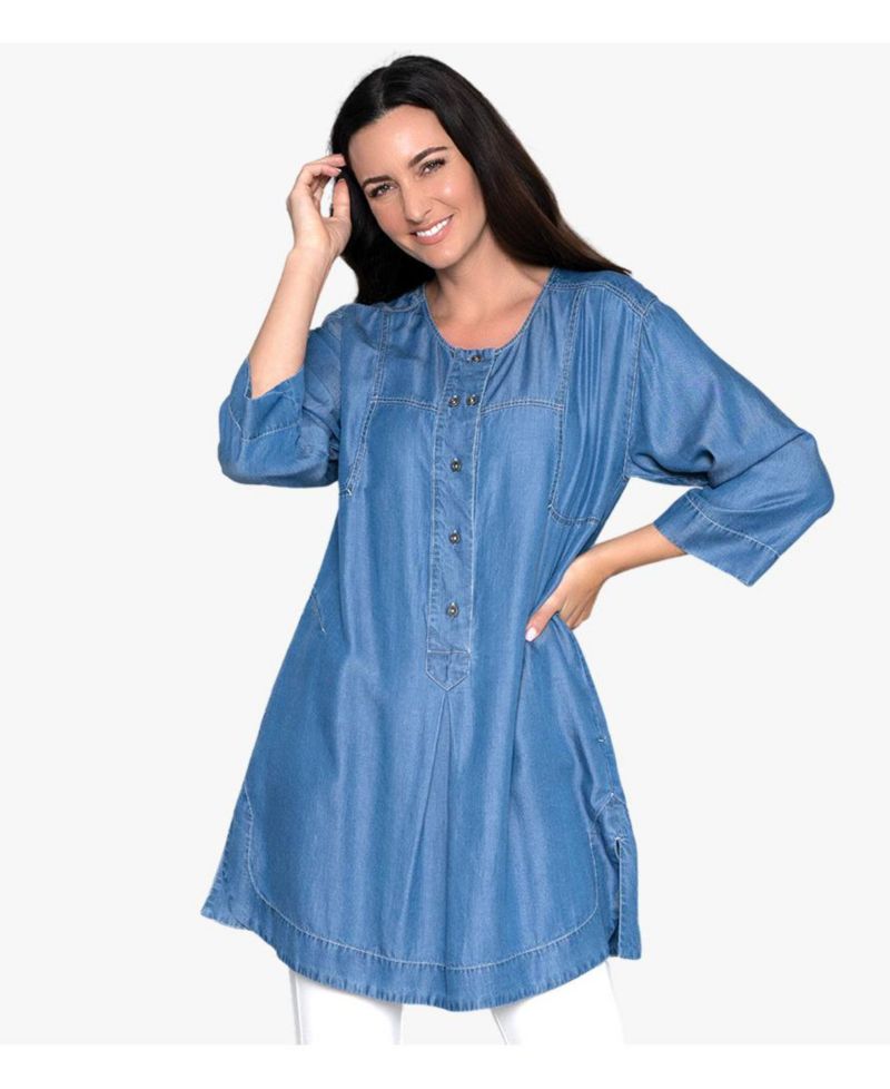 Women's Collarless Quarter Sleeve Pullover Tunic