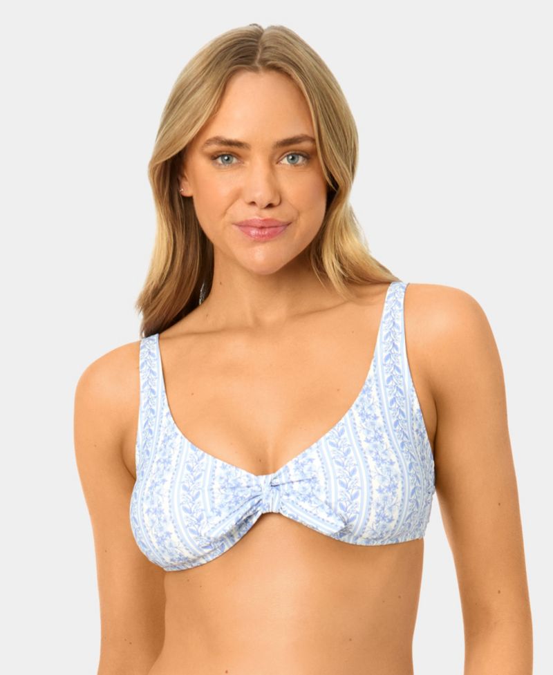 Women's Toile Stripe Knot Front Swim Bikini Top