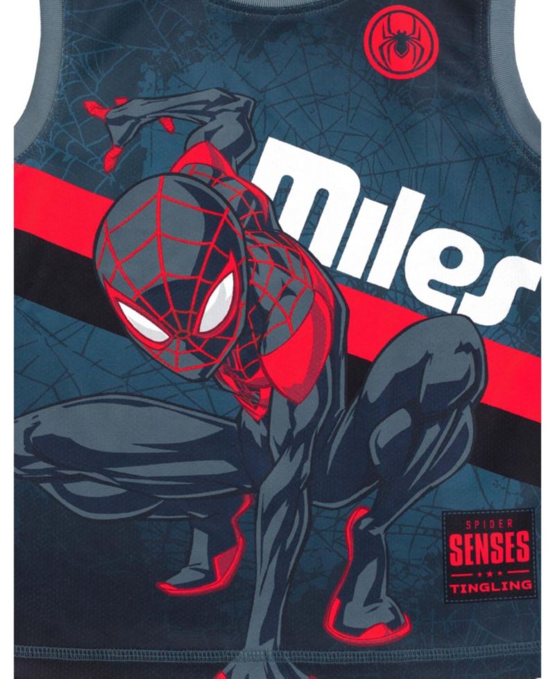 Toddler Boys Spider-Man Miles Morales Mesh Jersey Tank Top Shirt and Basketball Shorts to