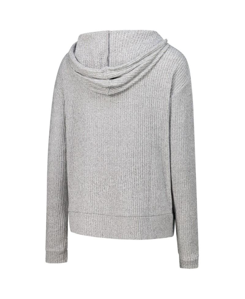 Women's Heather Gray Michigan Wolverines Juniper Soft Modest Cropped Long Sleeve Hoodie Top
