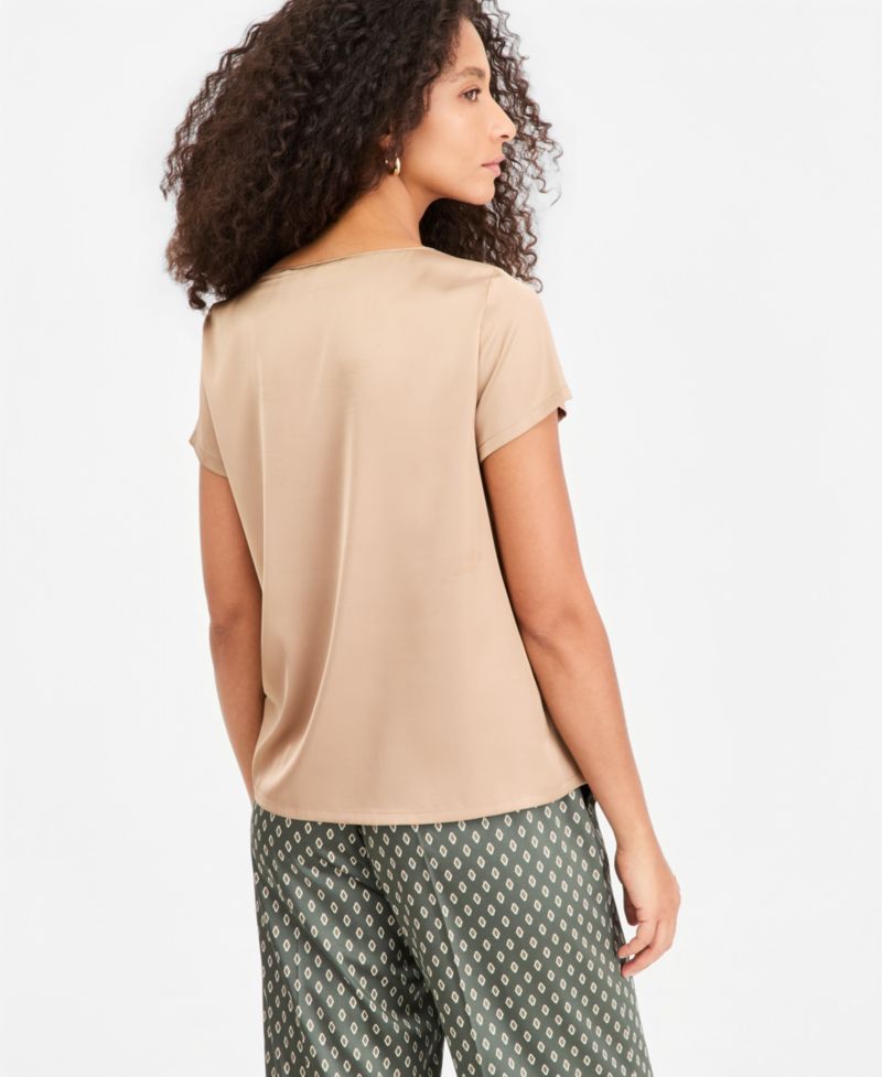 Women's Emmpanteon Boat Neck Satin Lightweight-Stretch Blouse