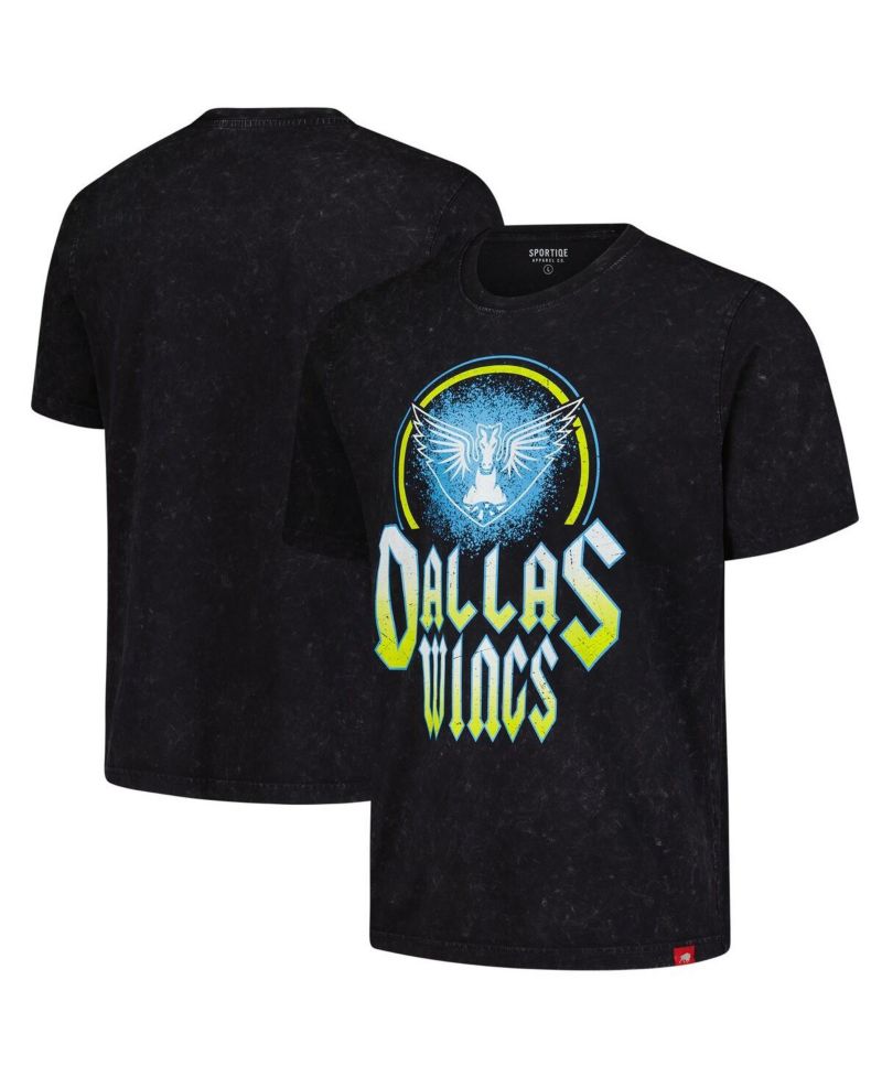 Men's and Women's Black Dallas Wings Rock Roll Collection Angus Mineral Wash T-Shirt