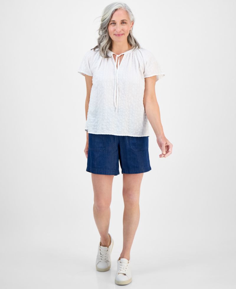 Petite Paisley Bloom Flutter-Sleeve Popover Top