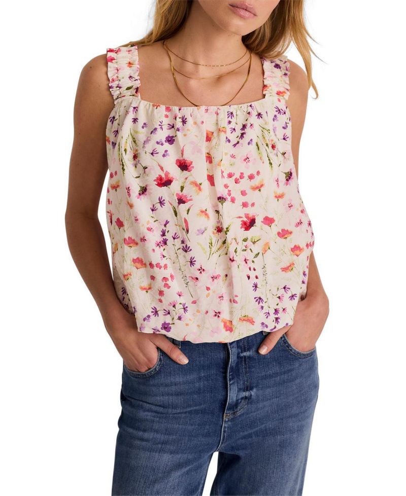 Women's Sleeveless Square Neck Floral-Print Top