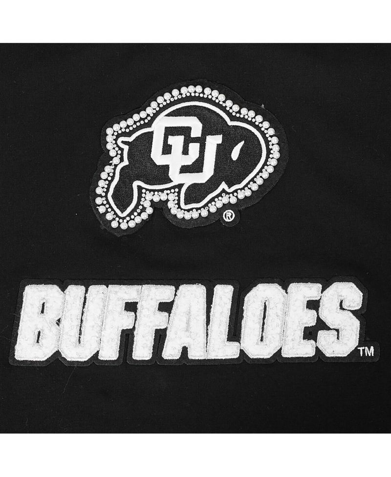 Women's Black Colorado Buffaloes Rhinestone Boxy Cropped T-Shirt