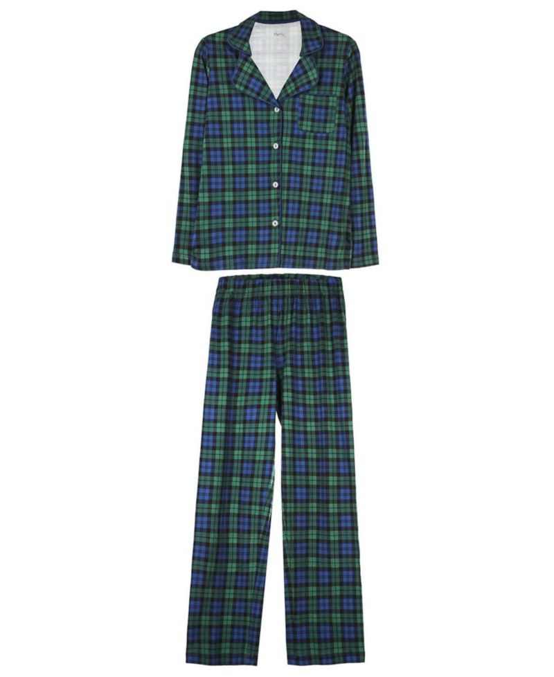 Women's Plaid Notch Collar Cotton Blend Pajama Set