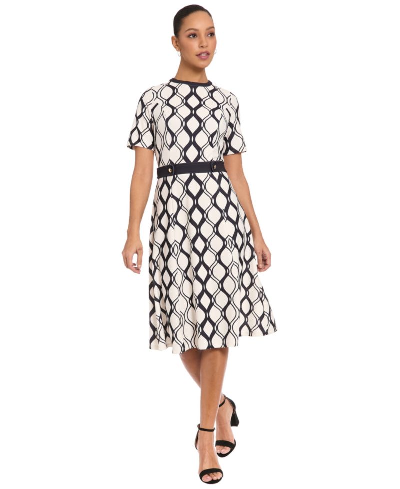 Women's Geometric Print Belted Dress