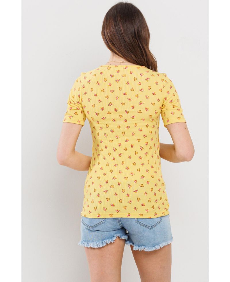 Maternity Floral Rib Short Sleeve Crossover Nursing Shirt