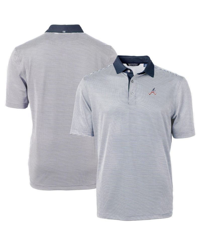 Men's Navy Atlanta Braves Americana Logo Virtue Eco Pique Stripe Polo Shirt
