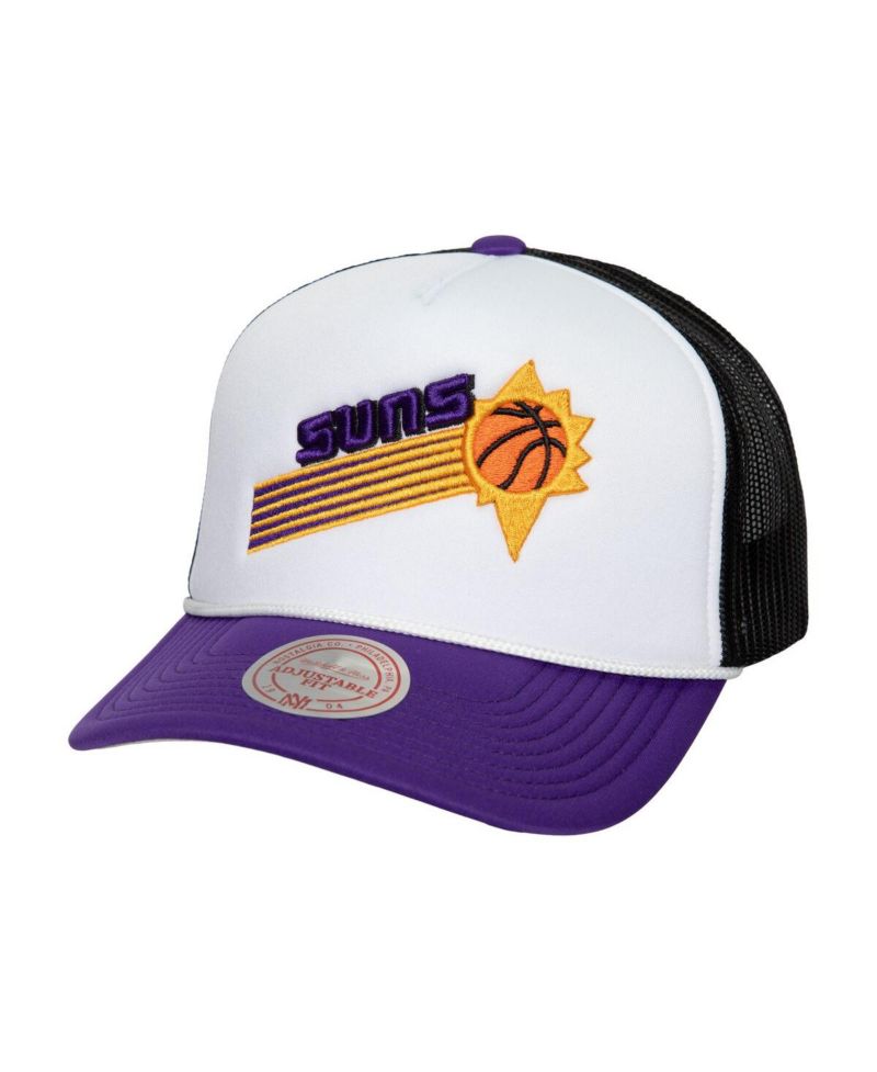 Men's White Phoenix Suns Hardwood Classics Blocker Foam Front Trucker Snapback Hat