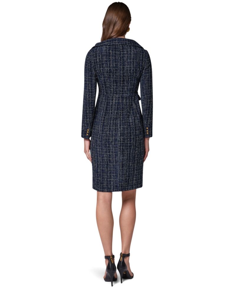 Women's Long-Sleeve Tweed Double-Breasted Jacket Dress