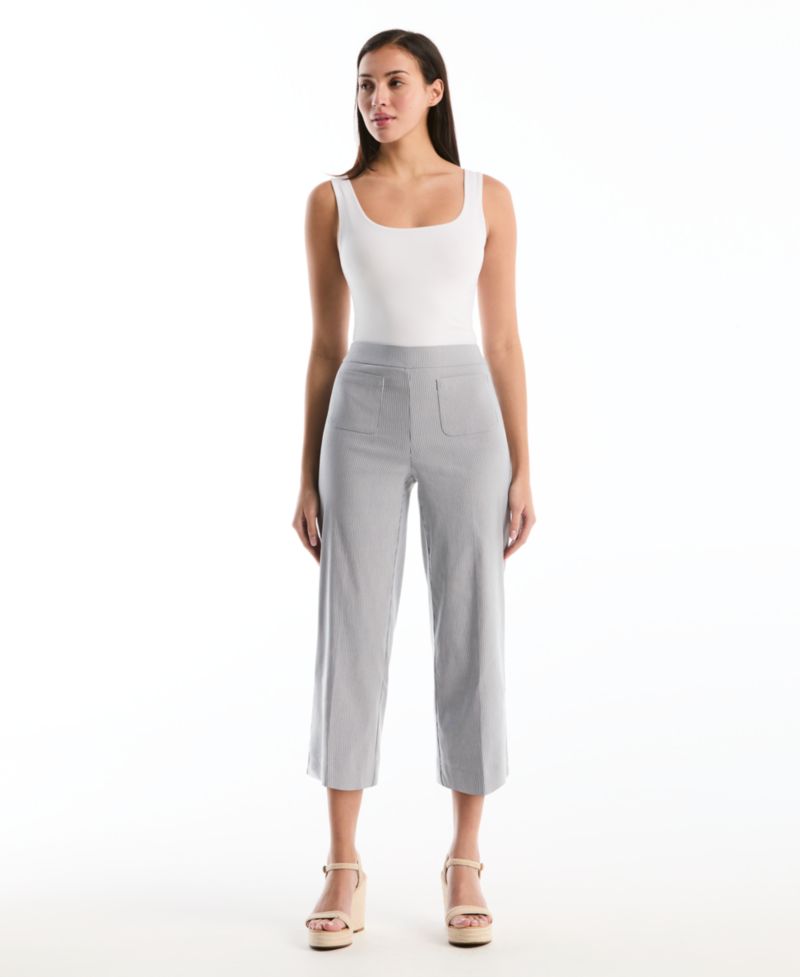Petite Striped Patch Pocket Wide-Leg Pants