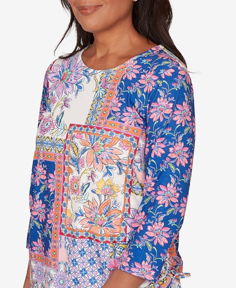 Petite The Royal Treatment Geometric Floral Tie Ruched Top