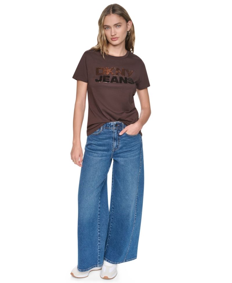 Women's Stacked Logo Mixed Sequins Crew Neck T-Shirt