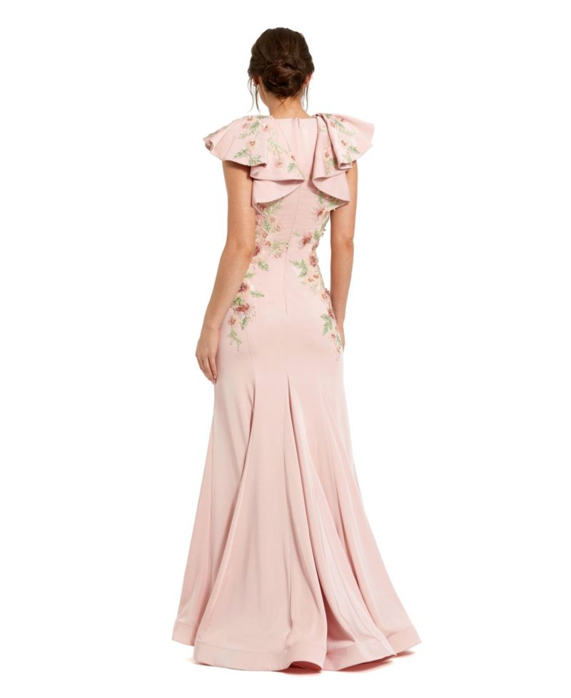 Women's Flutter Sleeve Embellished Mermaid Gown