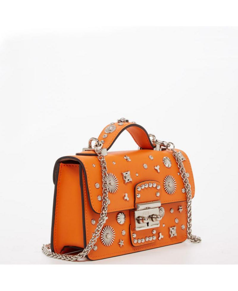 Hollywood Womens Leather Small Top Handle Purse Studded Mini Crossbody Bag Structured with Buckle Closure